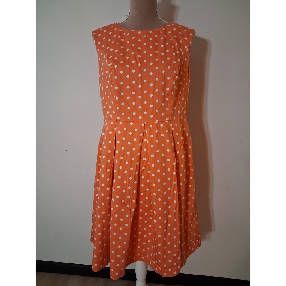Liz Claiborne Orange Polka Dot Pleated Fit and Flare Dress Sleeveless Size 10